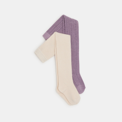 جوارب طويلة دافئة منسوجة بالدرز، باللون الأرجواني للفتيات الرُضع (طقم من قطعتين)